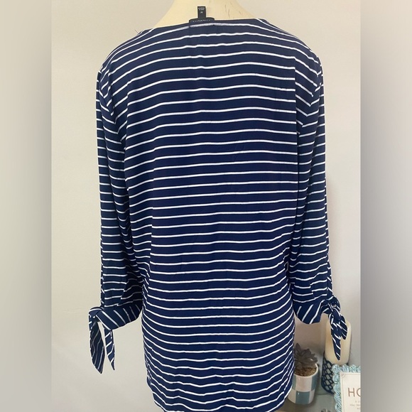 Talbots Blue and White Tie Front 3/4 Sleeve Blouse - Picture 8 of 14